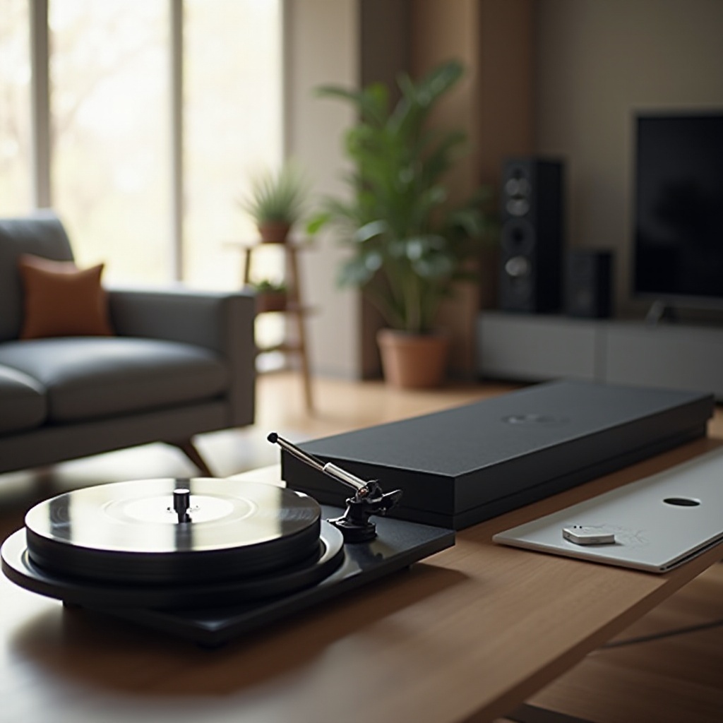 gamit ang turntable na may sound bar